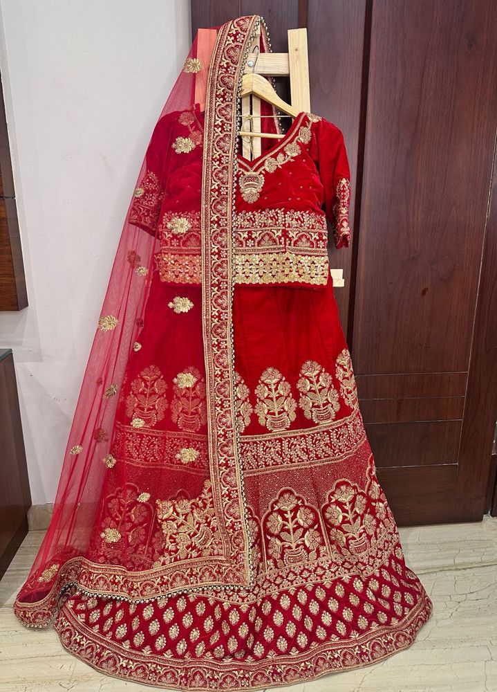Red Velvet Embroidered Lehenga Choli