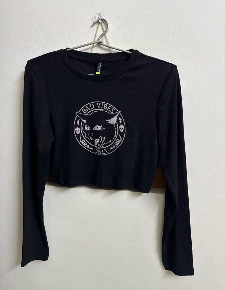 Black 'Bad Vibes Only' Crop Top