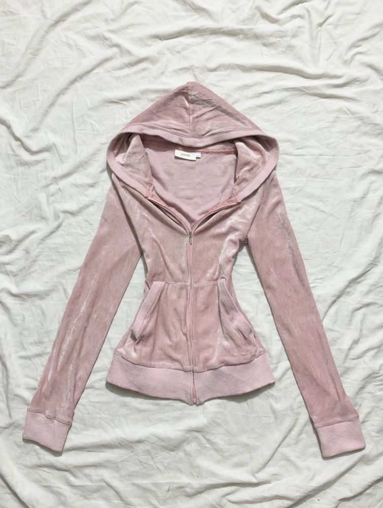 Pink Velour Zip-Up Hoodie