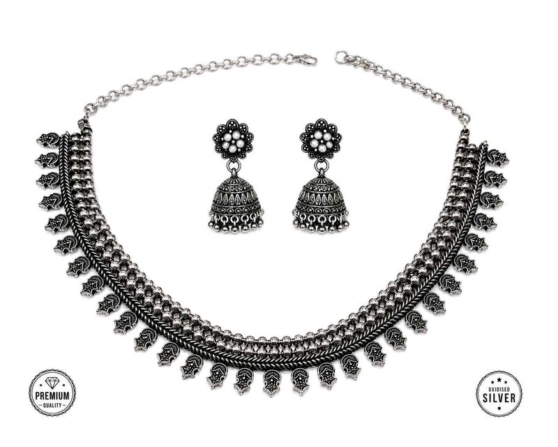 Oxidized Silver Necklace &amp; Earring Set