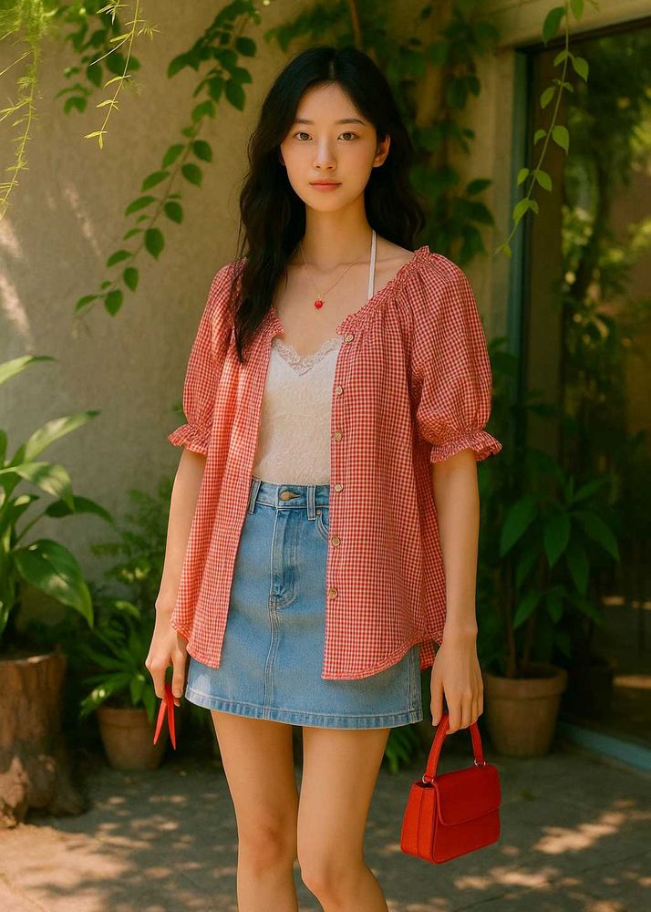 KAWAII  RED GINGHAM TOP