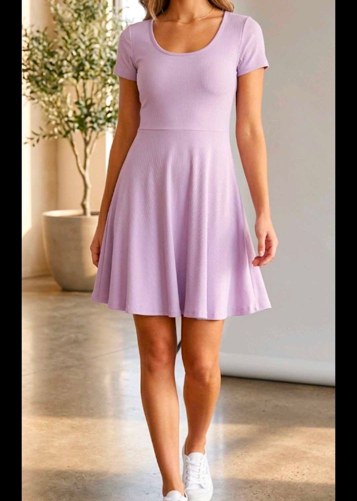 Cute Lavender Ribbed Fit &amp; Flare Dress