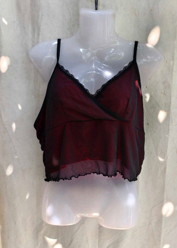 Sheer Lace Trim Crop Top