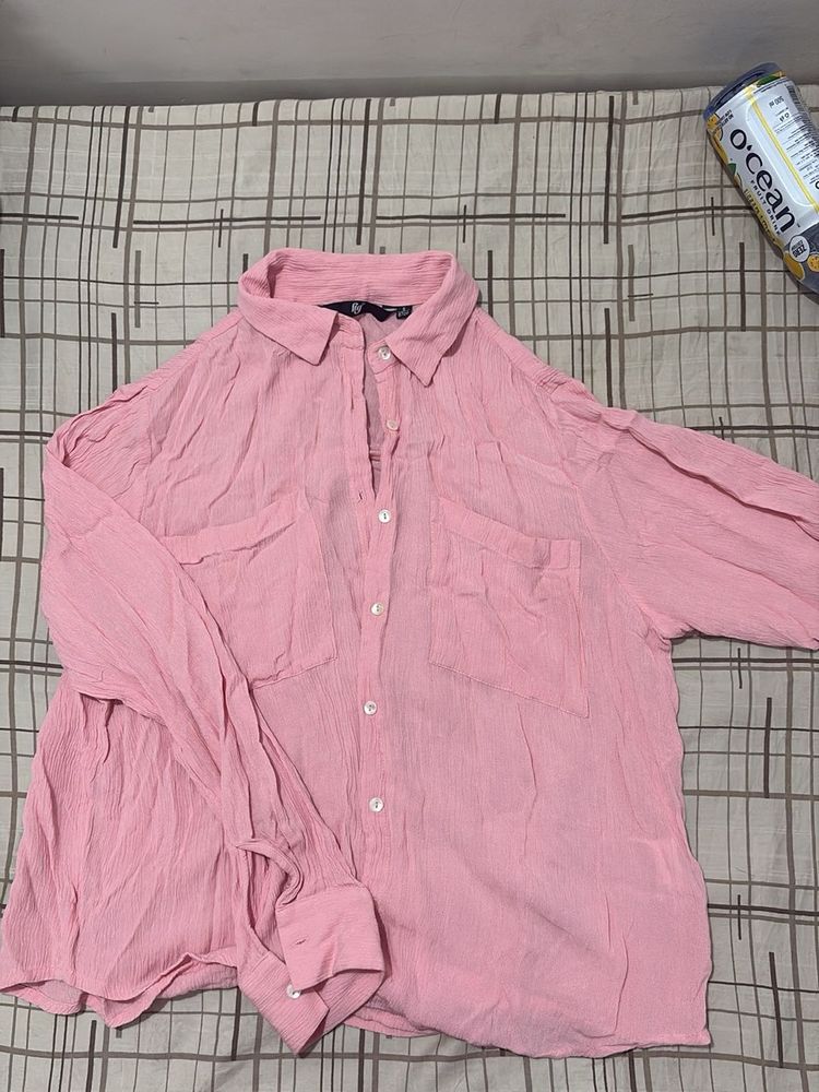 Pink Textured Button-Up Shirt