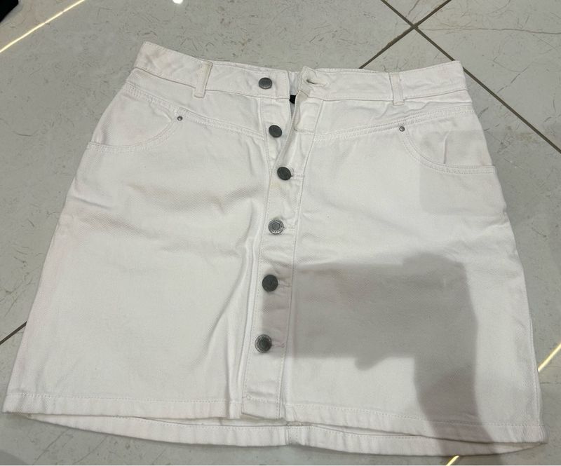White Denim Button-Front Skirt