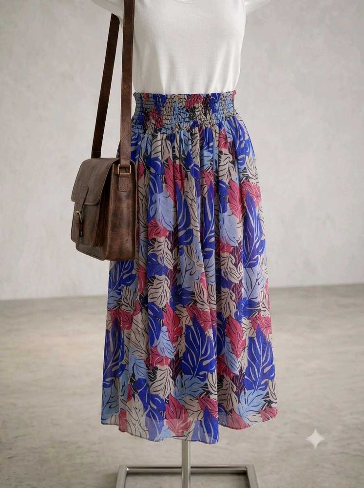 Boho Leaf Print Maxi Skirt