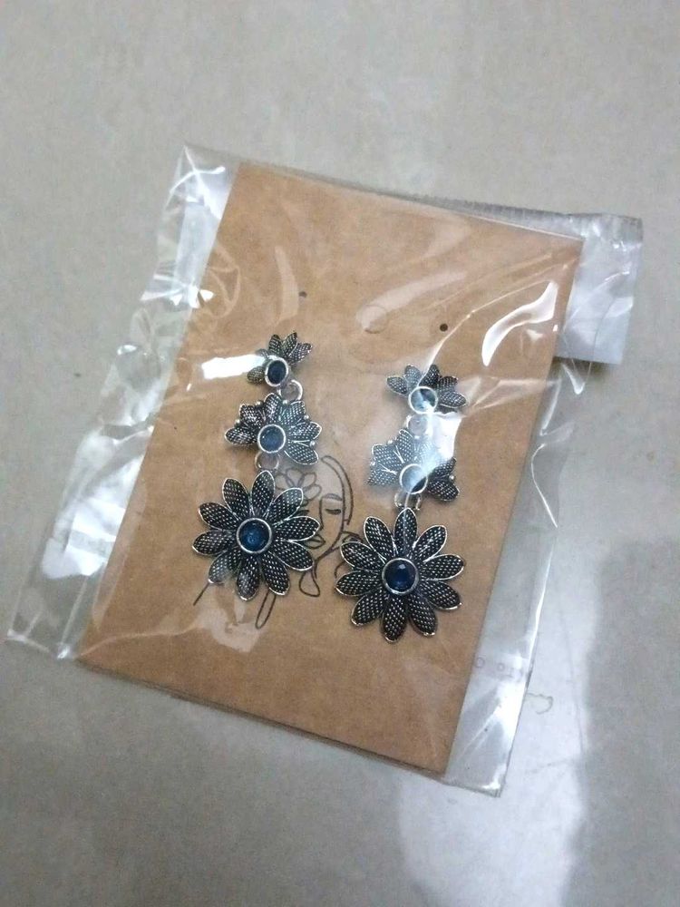Floral Blue Stone Dangle Earrings