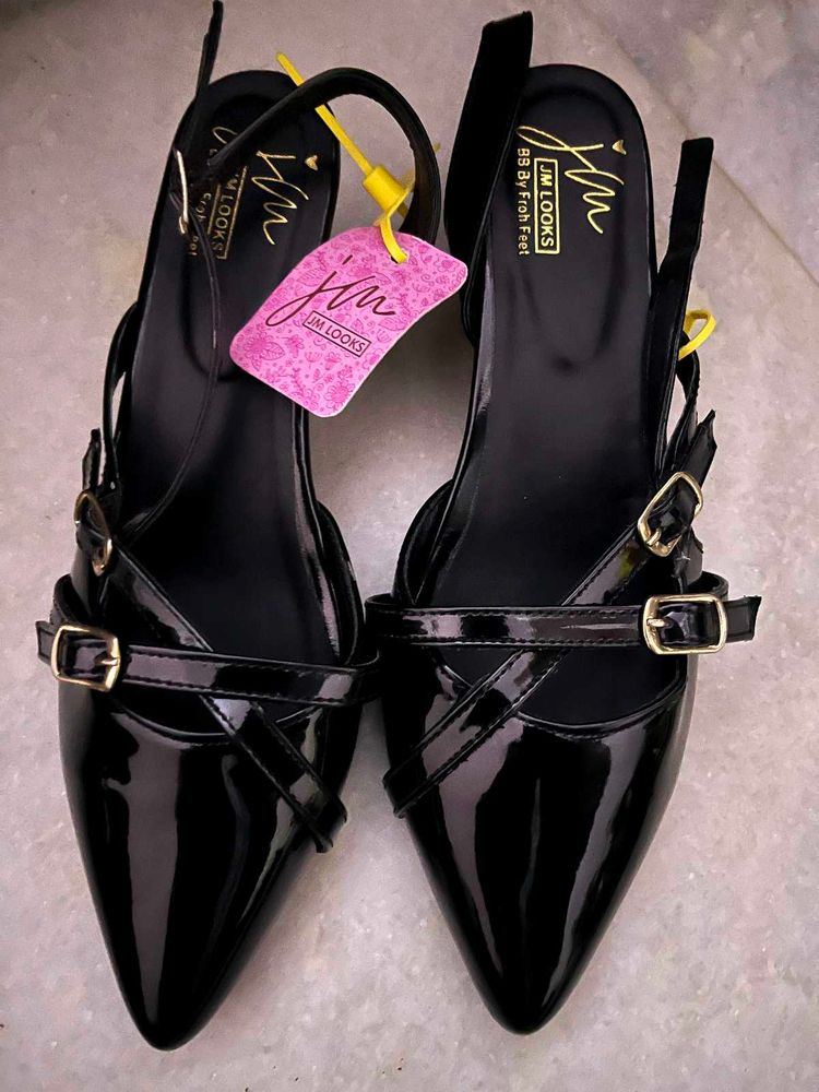 double strap chic black heels