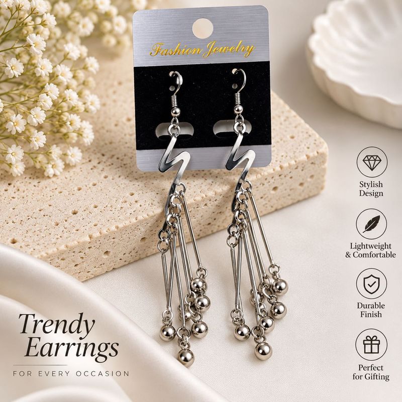 Silver Tone Dangling Ball Drop Earrings