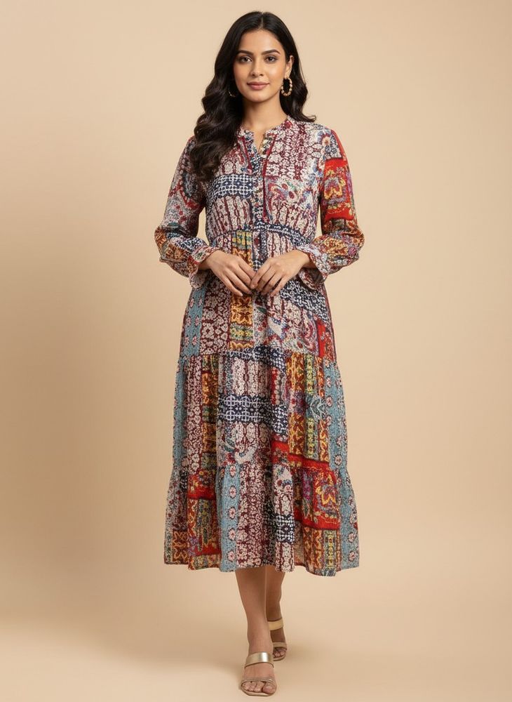 Only Multicolor Printed Midi Dress