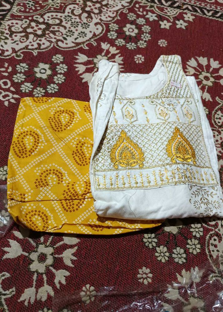 Elegant White Kurta with Yellow Pants