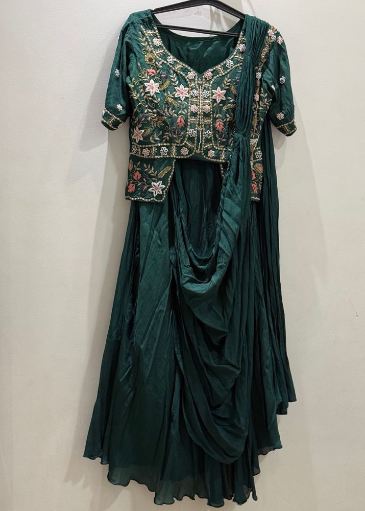 Emerald Green Embroidered Drape saree