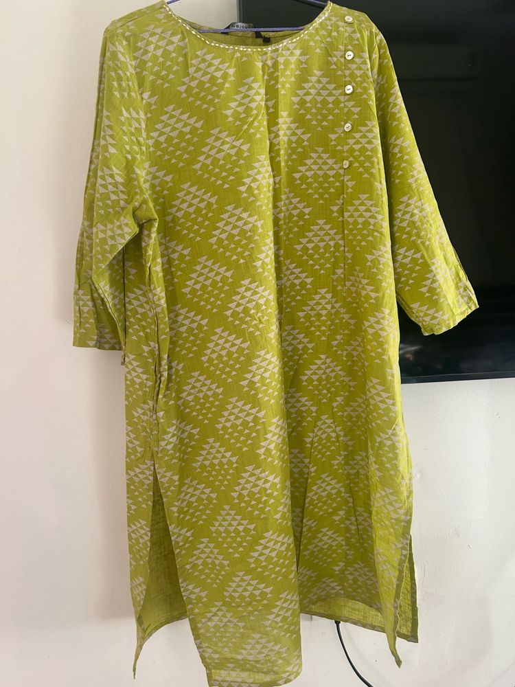 Lime Green Printed Kurta