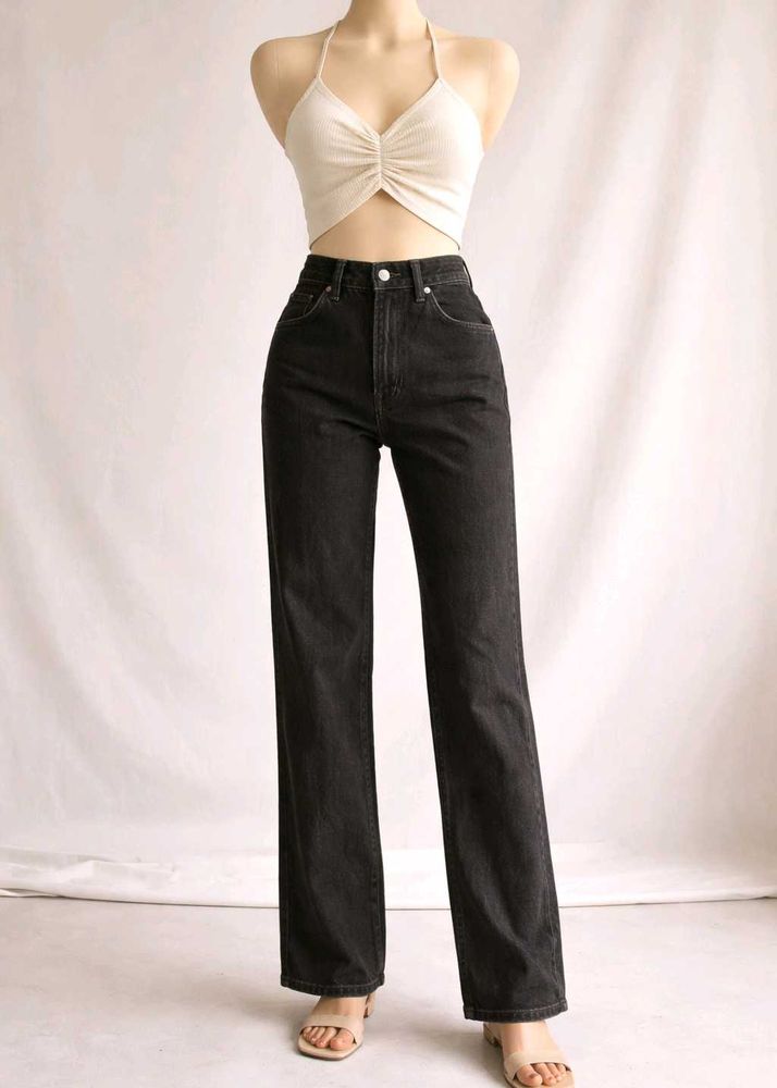 High-Waisted Black Straight Leg Jeans