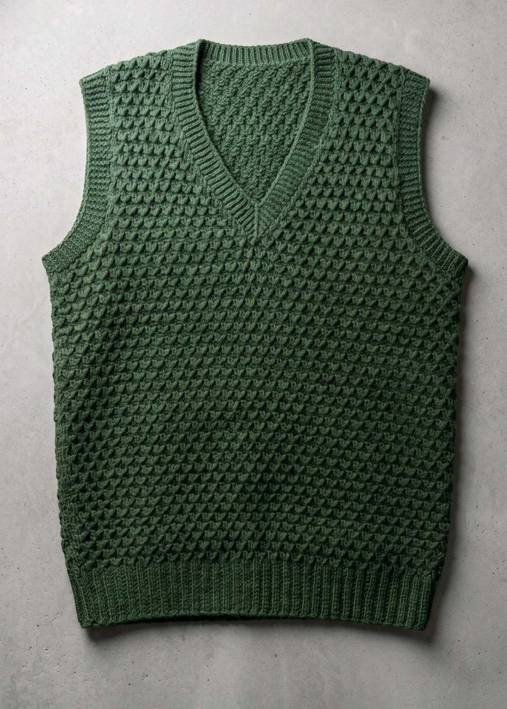 Men's Green Textured V-Neck Sweater Vest