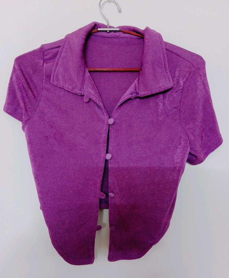 Purple Button-Up Collared Top