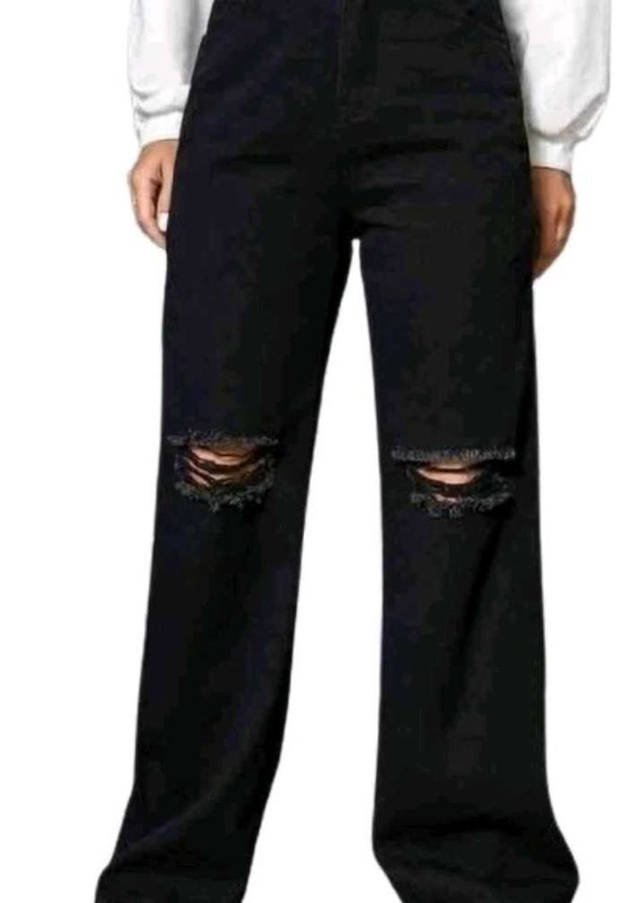 Black Ripped Wide Leg Jeans