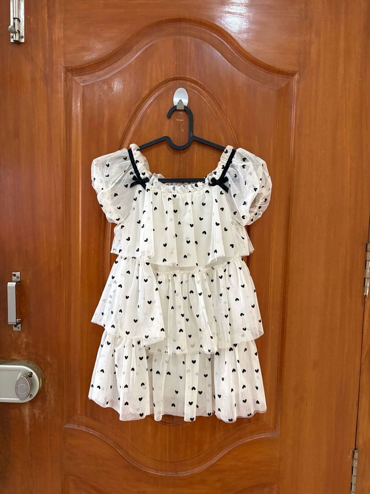 Tiered Heart Print Tulle Dress
