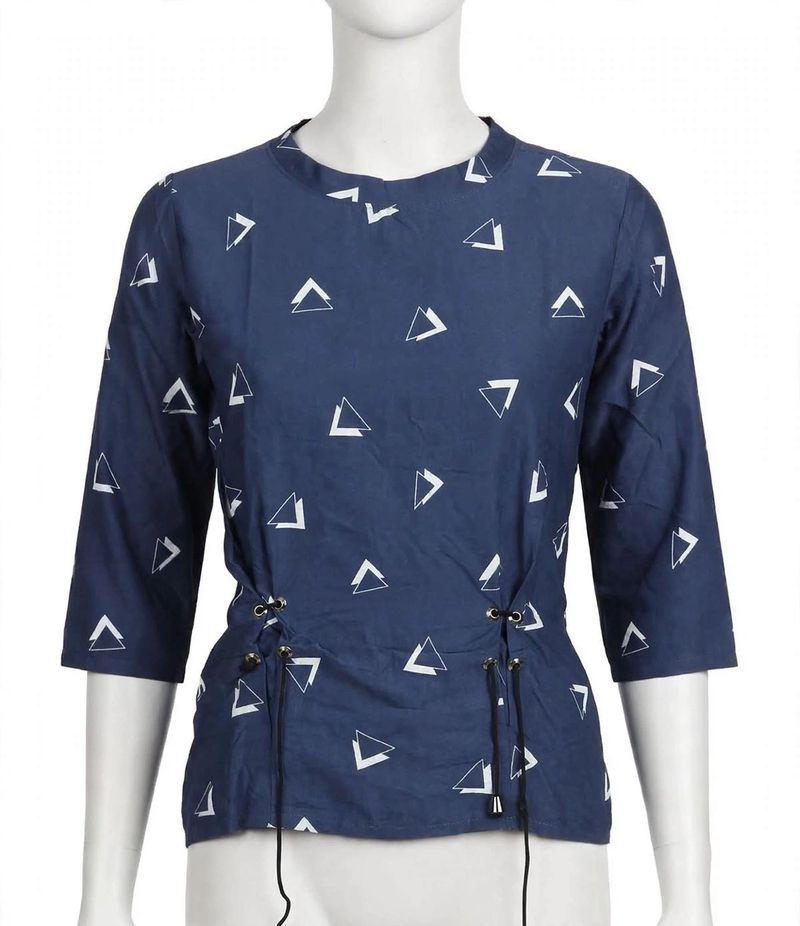 Geometric Print Lace-Up Top