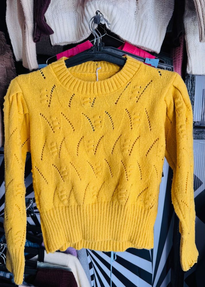 Yellow Knit Pullover Sweater