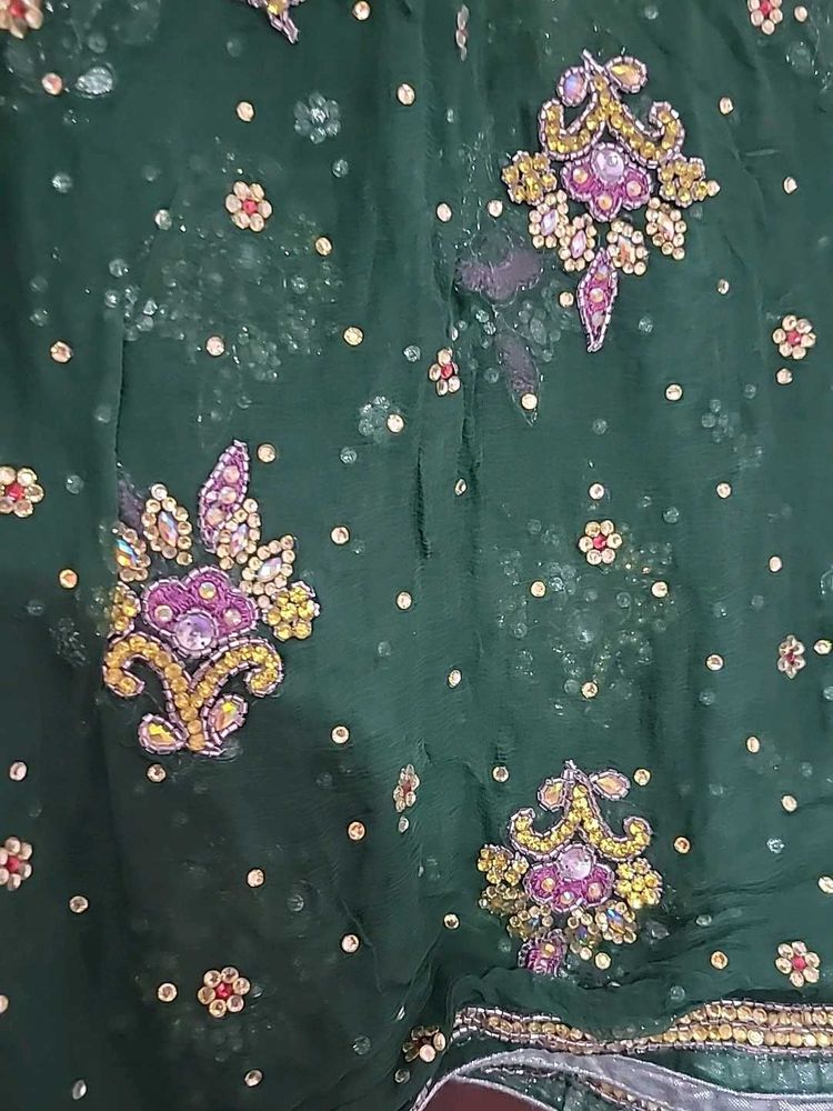 Elegant Green Embellished Saree