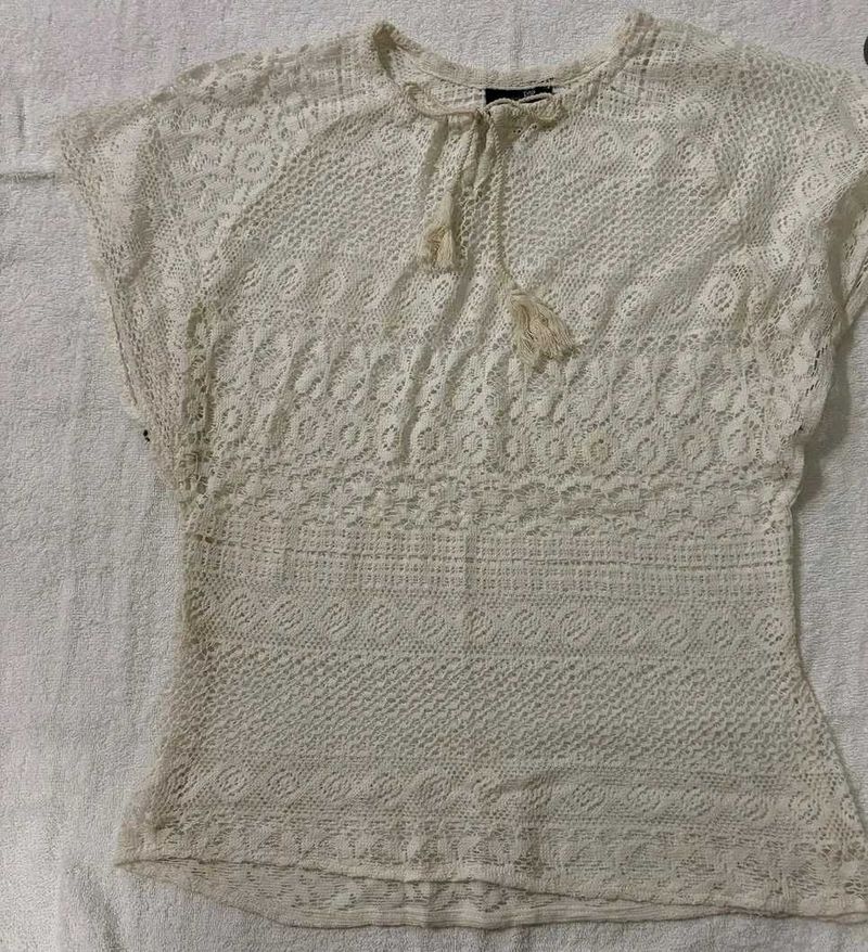 Cream Lace Short Sleeve Top
