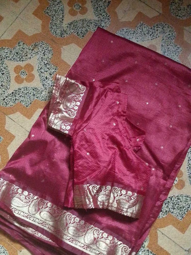Maroon Silk Saree with Blouse