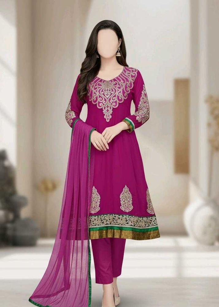 Pink Embellished Kameez and Dupatta