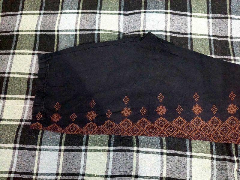 Boho Embroidered Black Trousers