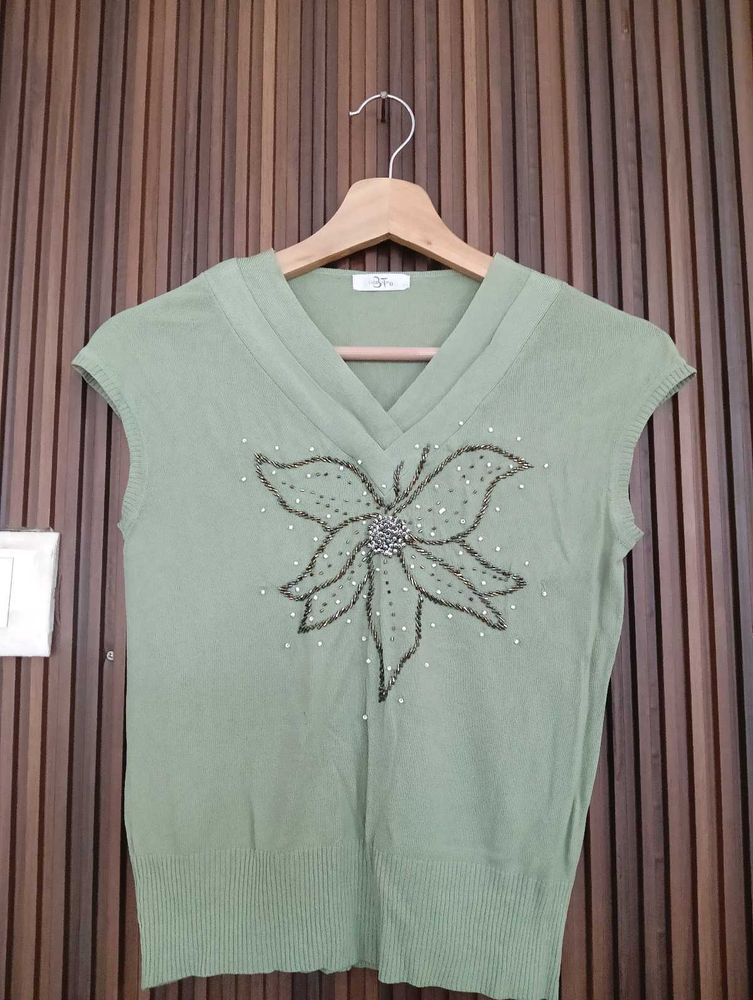 Embellished V-Neck Sleeveless Top