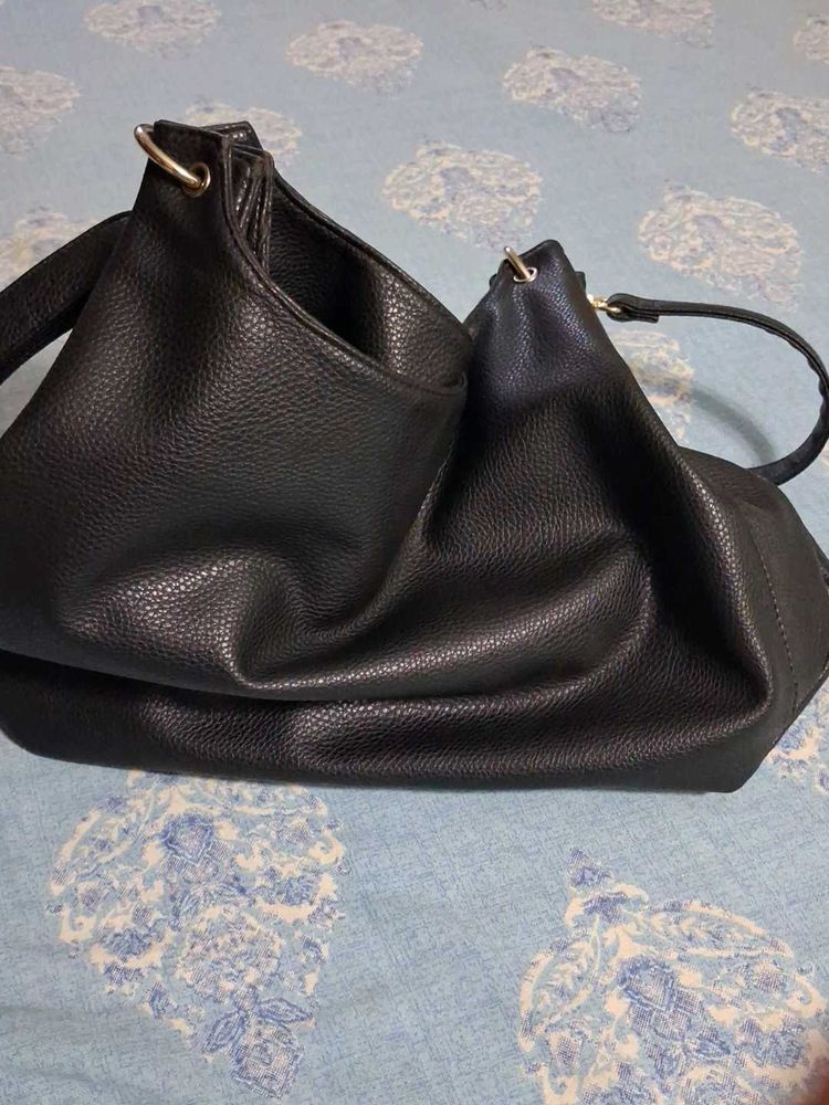 Stylish Black Faux Leather Hobo Bag