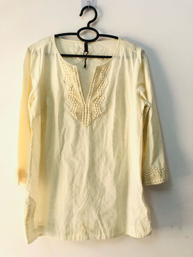 Cream Crochet Trim Tunic