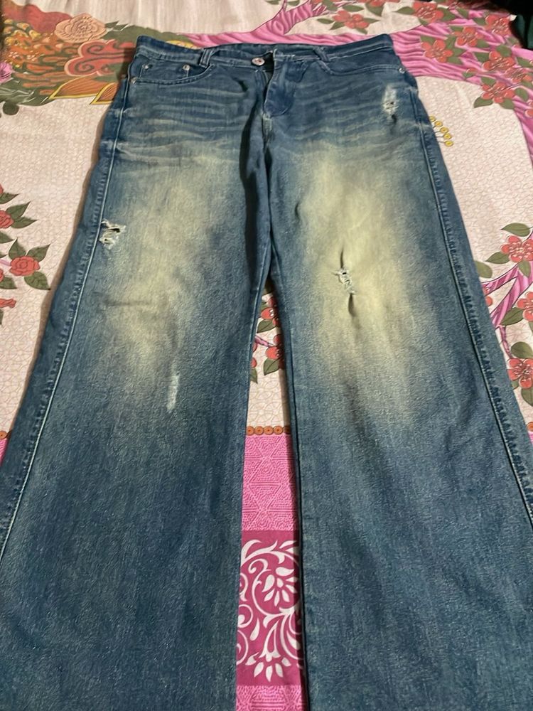Wide Leg Distressed Jeans