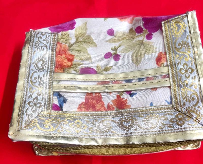 Floral Print 🌸Vanity Box Pouch with Gold Trim