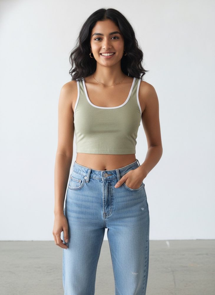 Olive Green Cropped Tank Top