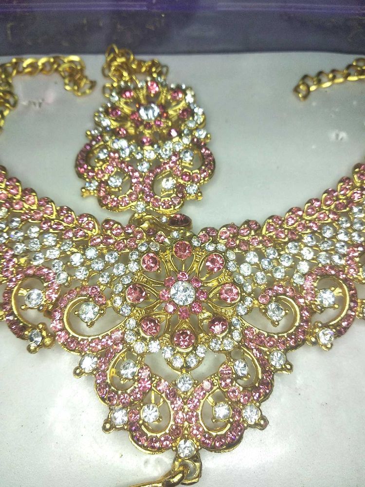 Pink &amp; White Rhinestone Jewelry Set