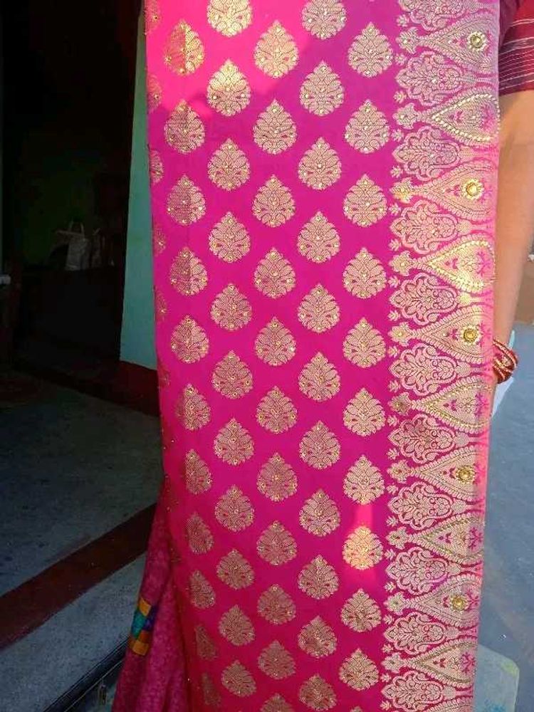 Vibrant Pink Brocade Saree
