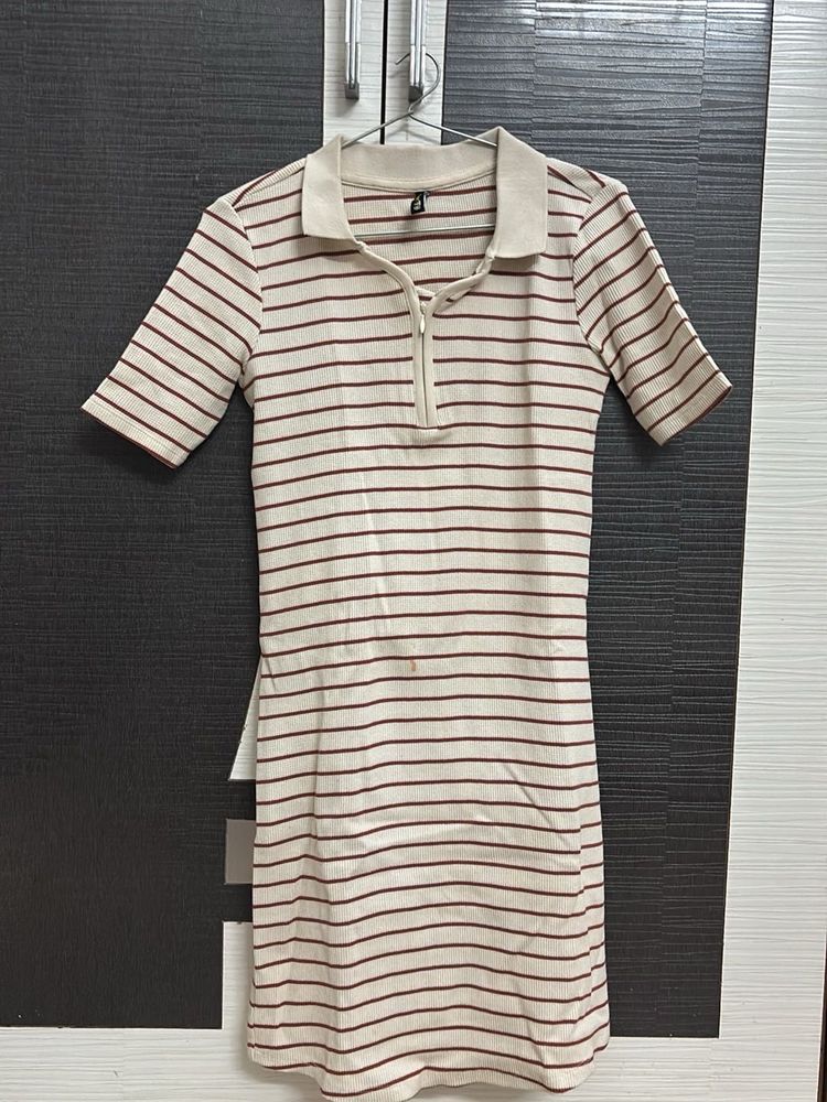 Striped Polo Neck Zip Dress