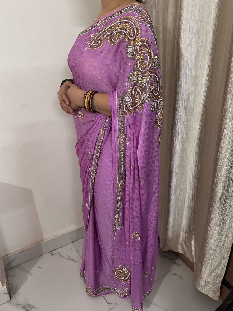 Elegant Lavender Embroidered Saree