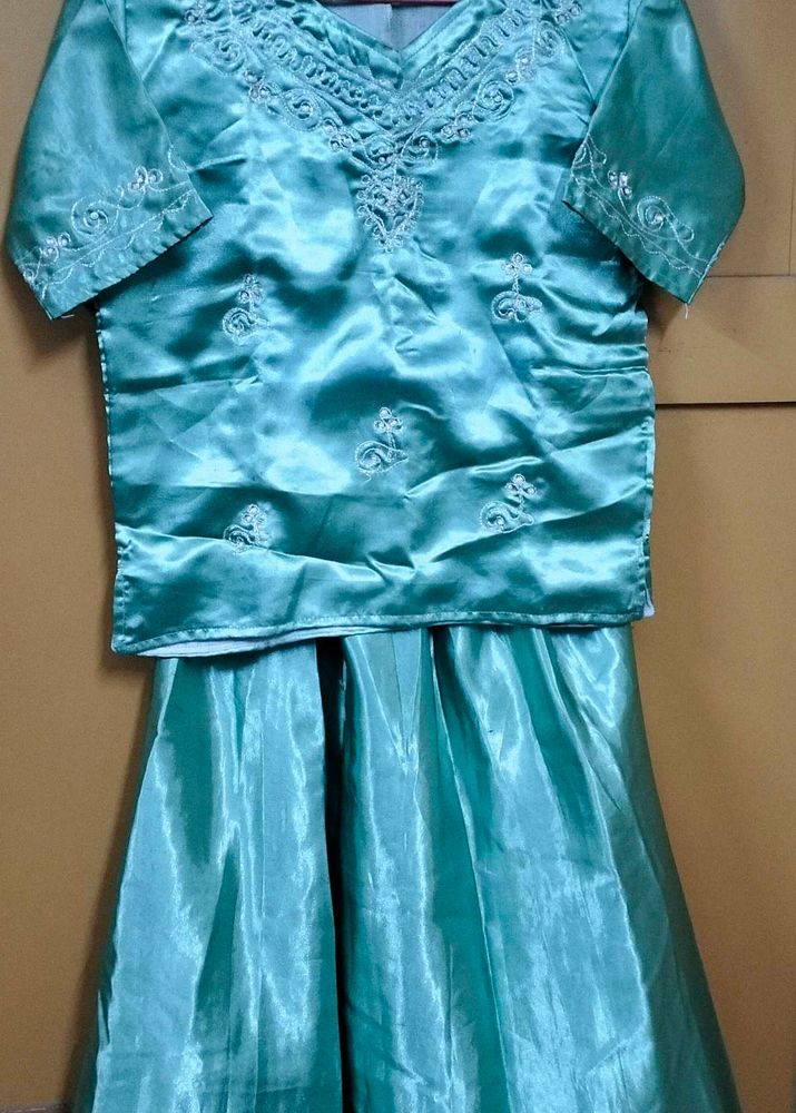 Shiny Satin Mint Green Skirt &amp; Top Set