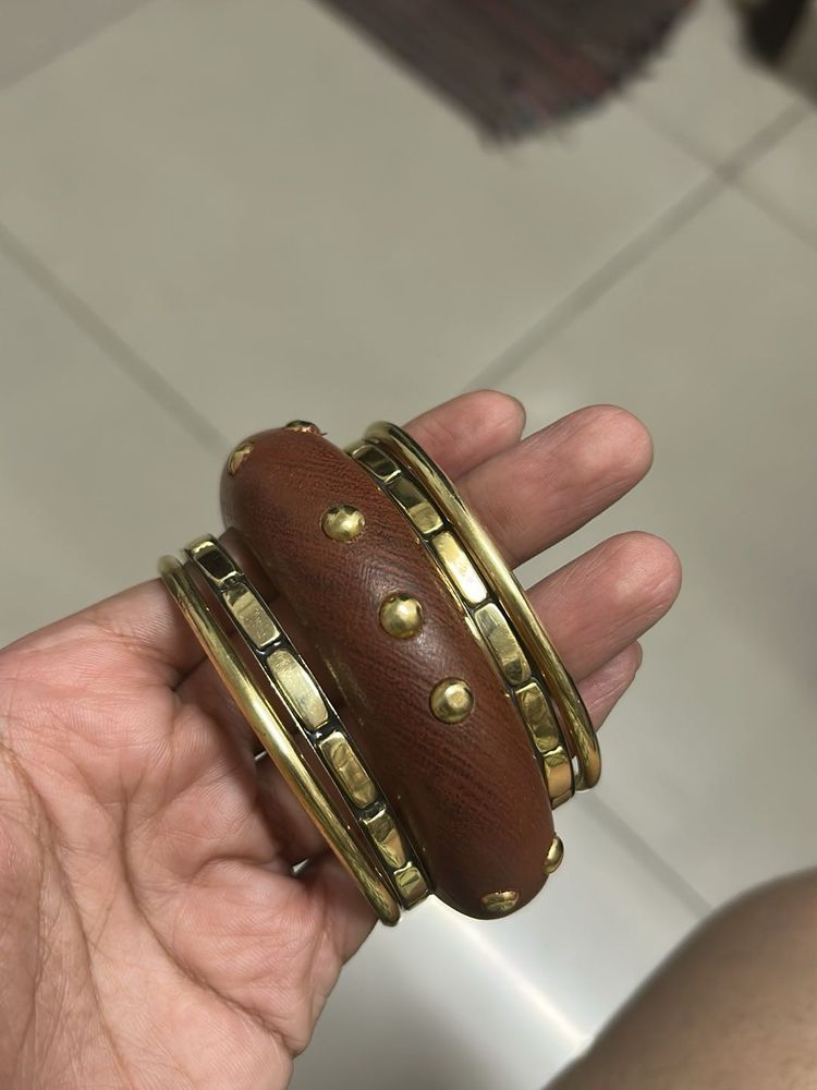 Stack Brown &amp; Gold Bangle Set