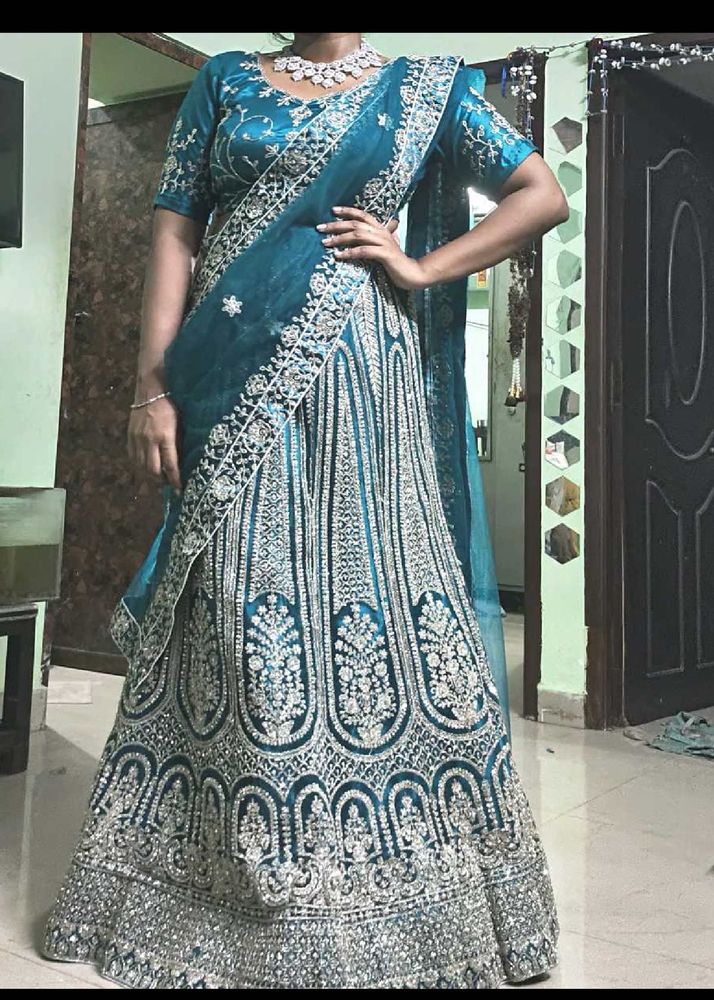 Teal Embroidered Lehenga Choli
