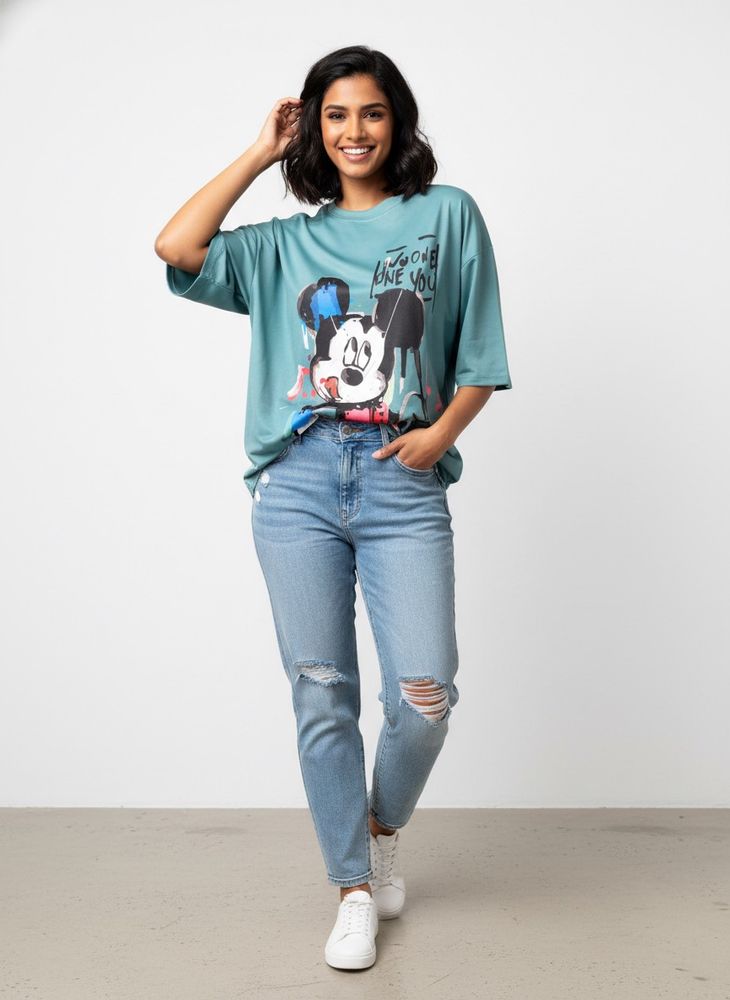 Mickey Mouse Graphic Print Oversized Tee