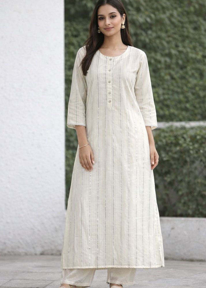 Elegant Cream Striped Kurta Set