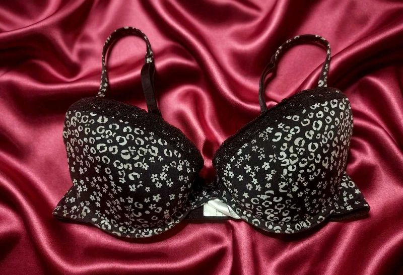 Floral Print Bra with Lace Trim