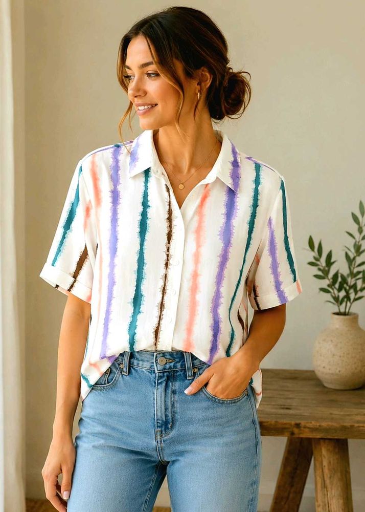 Stylish Striped Button-Up Shirt Size-44