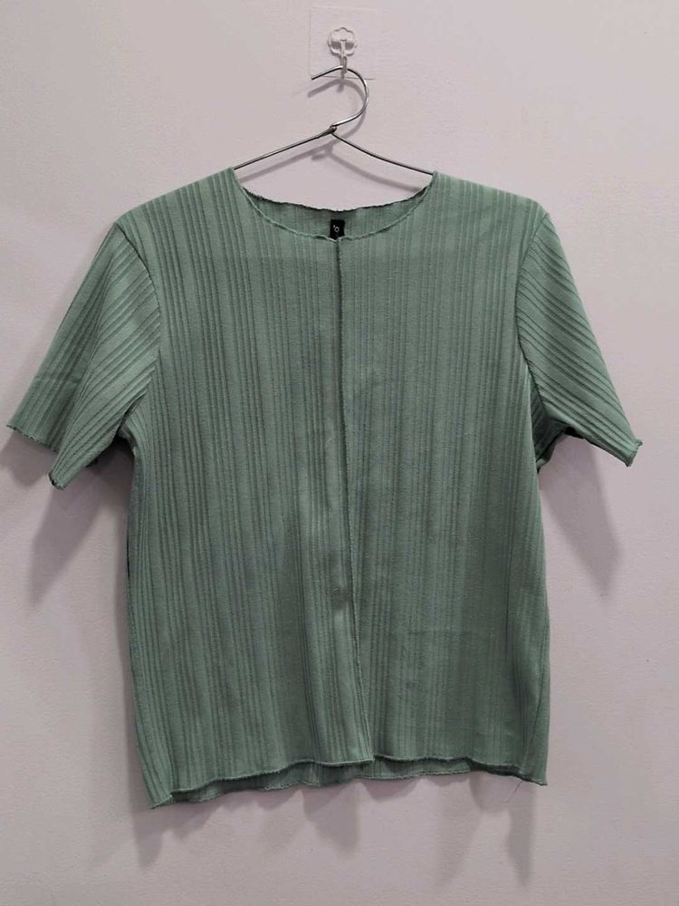 Ribbed Green Short Sleeve Top