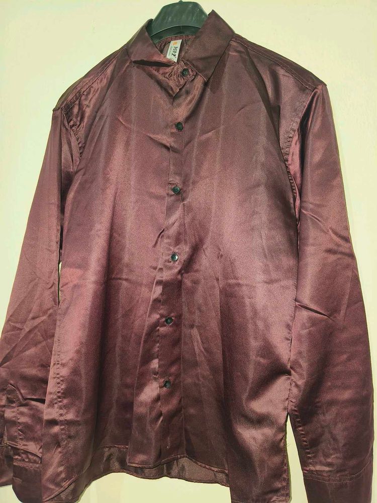 Men's Burgundy maroon Silky Button-Down Shirt