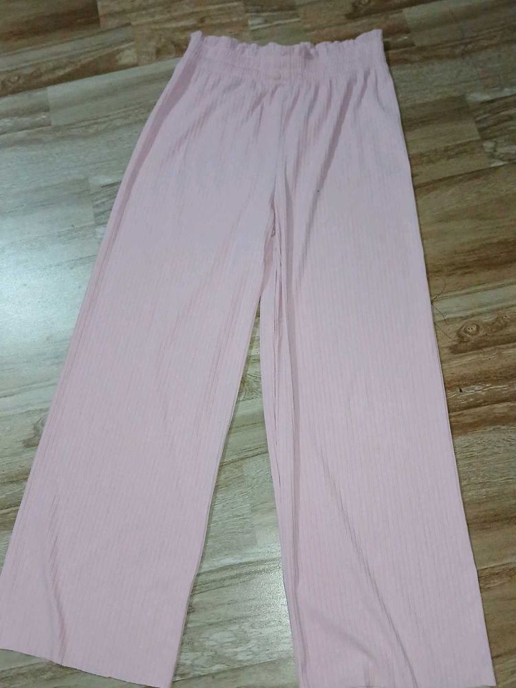 Pink Ribbed Wide Leg Pants