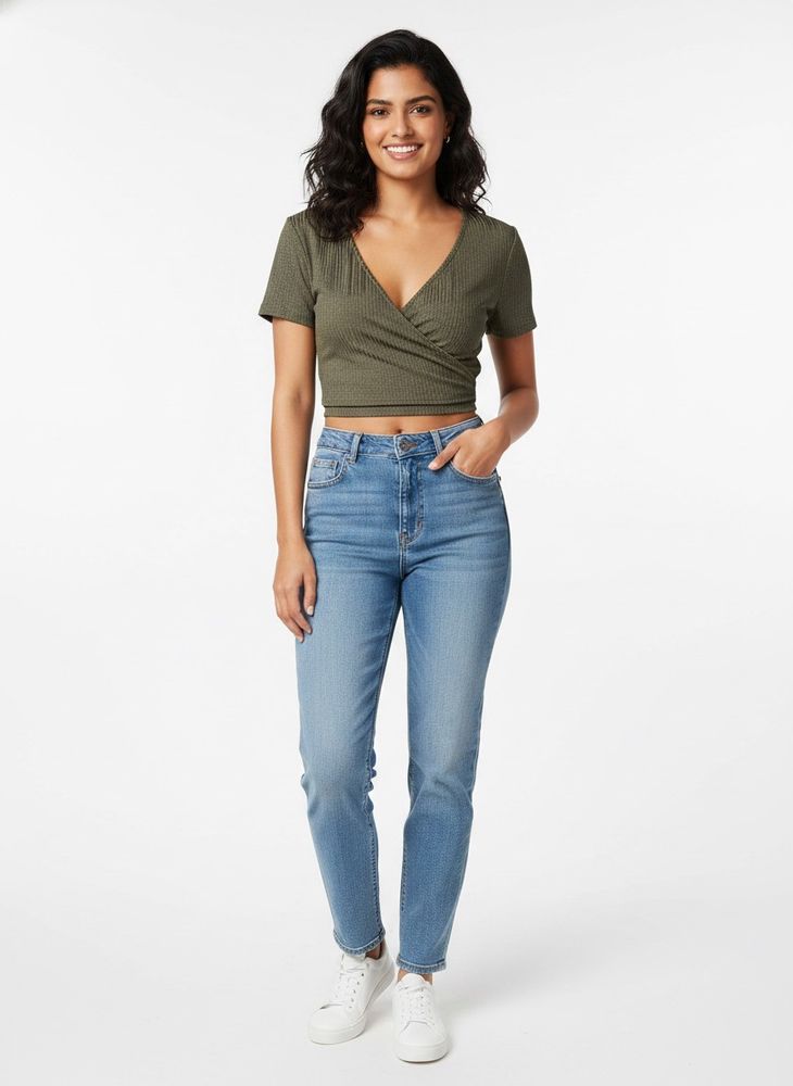Forever 21 Low Neck Olive Green Crop Top